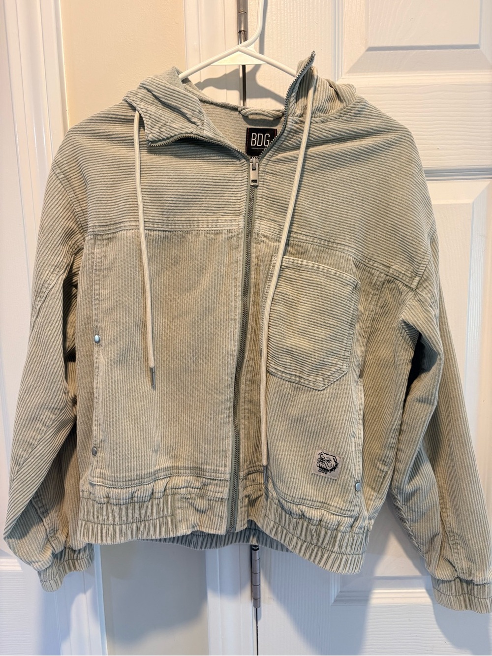 Urban Outfitters BDG Acid Wash Corduroy Cropped Hooded Jacket Sage XXS